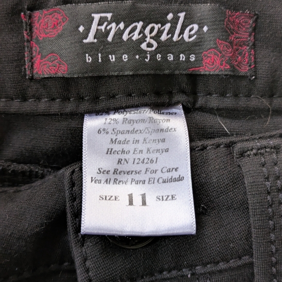 Fragile Black Stretchy Slim Fit Pants. Junior's Size 11. - Picture 2 of 6